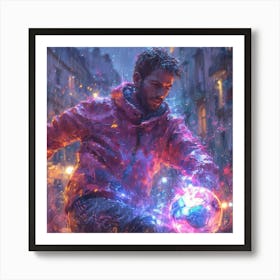 Man Playing Soccer In The Rain Art Print