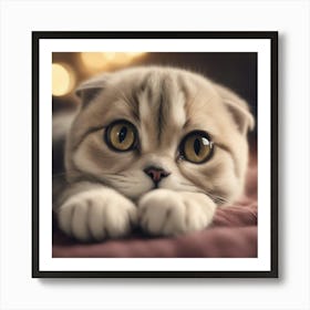 A Cute Scottish Fold Kitty, Pixar Style, Watercolor Illustration Style 8k, Png (12) Art Print