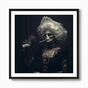 Skeleton Woman Smoking Art Print