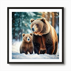 Firefly Heartwarming Winter Scene Of A Bear Family 11782 Art Print