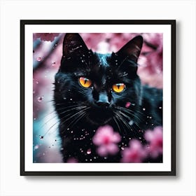 Black Cat amongst the Cherry Blossom Trees 1 Art Print