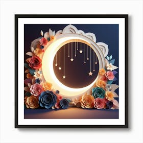 Moon With Flowers And Stars Art Print