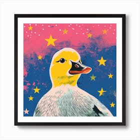 Starry Linocut Duck Art Print