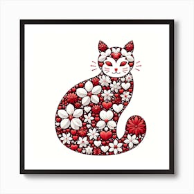 Red Cat With Flowers Art Print