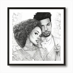 Black And White Wedding Coloring Page 1 Art Print