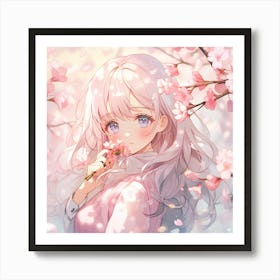 Anime Girl In Cherry Blossoms 1 Art Print