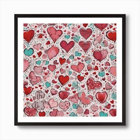 Hearts On A White Background 1 Art Print