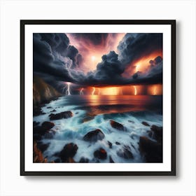 Lightning Storm Over The Ocean 2 Art Print