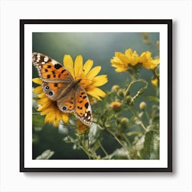 Butterfly On A Yellow Flower Art Print