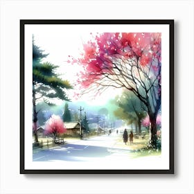 Watercolor Of Cherry Blossoms Art Print