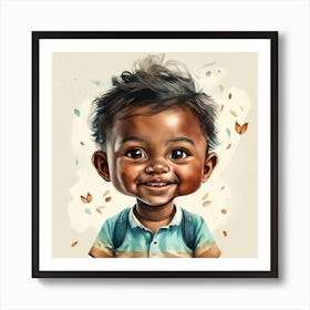 Watercolor Baby Boy Smiling Boy With Shiny Blac Art Print