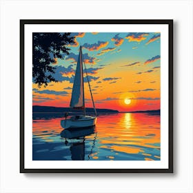 Sailboat At Sunset 14 Poster