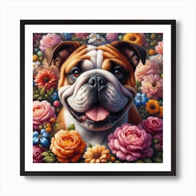 Bulldog In Flowers 1 Art Print