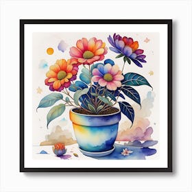 Watercolor Flowers In A Pot Art Print