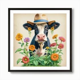 Cow With Flowers 15 Art Print