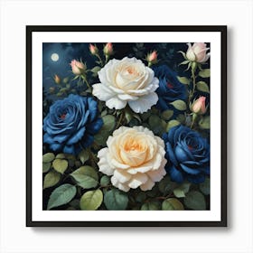 Vintage Midnight Summer Botanical Roses Garden Art Print Art Print