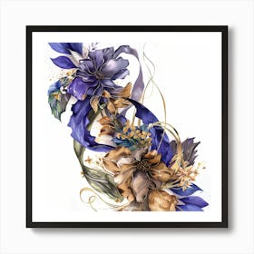 Blue And Gold Flowers 1 Art Print