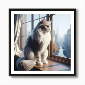 High Resolution 3d Image Of An Elegant Cat Sitting On The Windowsill 1 Art Print