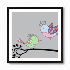Birds Flying Branch Encounter Art Print