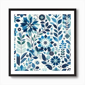 Blue Floral Pattern Art Print