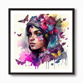 Watercolor Floral Arabian Woman  #9 Art Print