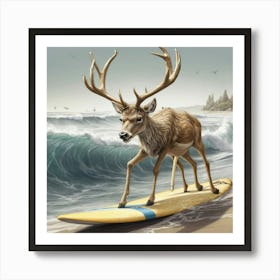 Deer Surfboard 1 Art Print