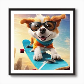 Dog On A Skateboard Art Print