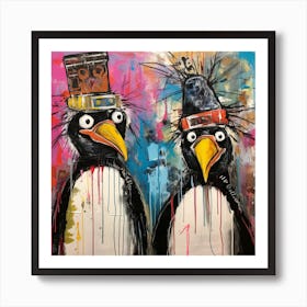 Abstract Crazy Whimsical Penguins 1 Art Print