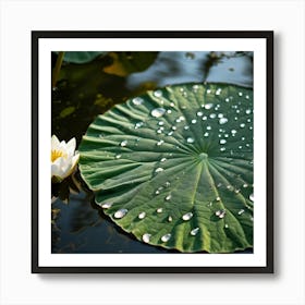 Macro Photography Of A Green Lily Pad In A Marshy Duck Pond Intricate Leaf Patterns Glistening With Art Print