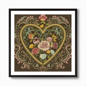 Ornate Vintage Hearts Muted Colors Lace Victorian Art Print