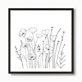 Hand Drawn Wildflowers Line Art 4 Art Print