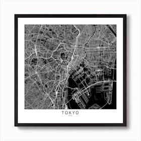 Tokyo Black And White Map Square Art Print