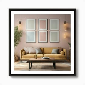 Living Room Wall 3 Tables Frame Mock Up Realistic (4) Art Print