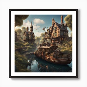 Steampunk Village Art Print