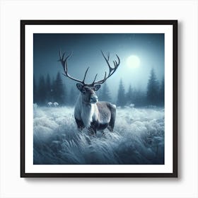 The Gloomy Solstice (Reindeer, snow, meadow, somber) Art Print