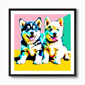 Siberian Husky Pups, This Contemporary art brings POP Art and Flat Vector Art Together, Colorful Art, Animal Art, Home Decor, Kids Room Decor, Puppy Bank - 119th Art Print