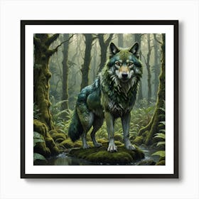 The wolf in the rain forest Art Print