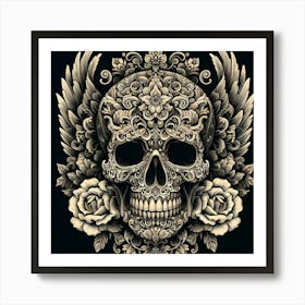 Sugar Skull With Roses Art Print