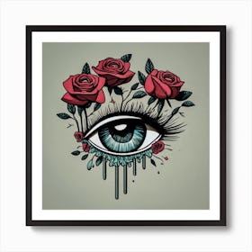 Tear Eye With Roses Art Print