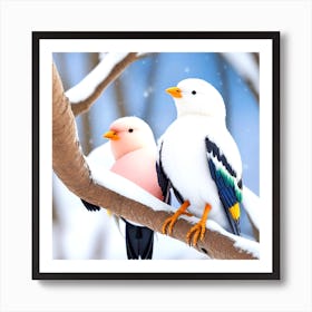 Two Birds Perched On A Branch 11 Art Print