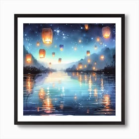 Night Sky With Lanterns Art Print