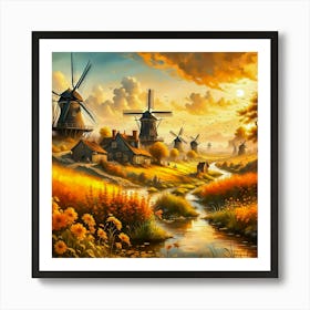 Windmills In The Countryside Art Print