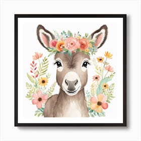 Floral Baby Donkey Nursery Illustration (20) Art Print
