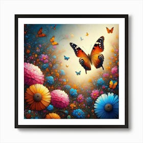 Butterfly And Flowers Art Print