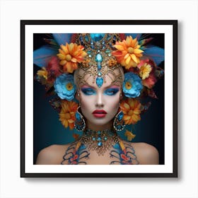 Beautiful Woman With Flowers Art Print