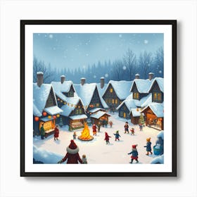 Winter Festival In A Snow Covered Village Art Print