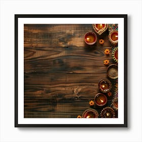 Diwali Themed Wooden Table From Above Showcasing 1718 Art Print