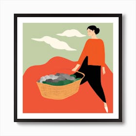 Illustration Of A Woman Carrying A Basket 2 Art Print