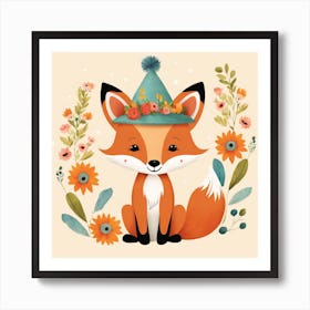 Floral Baby Fox Nursery Illustration (6) Art Print