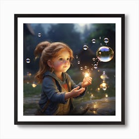 Little Girl With Soap Bubbles Art Print